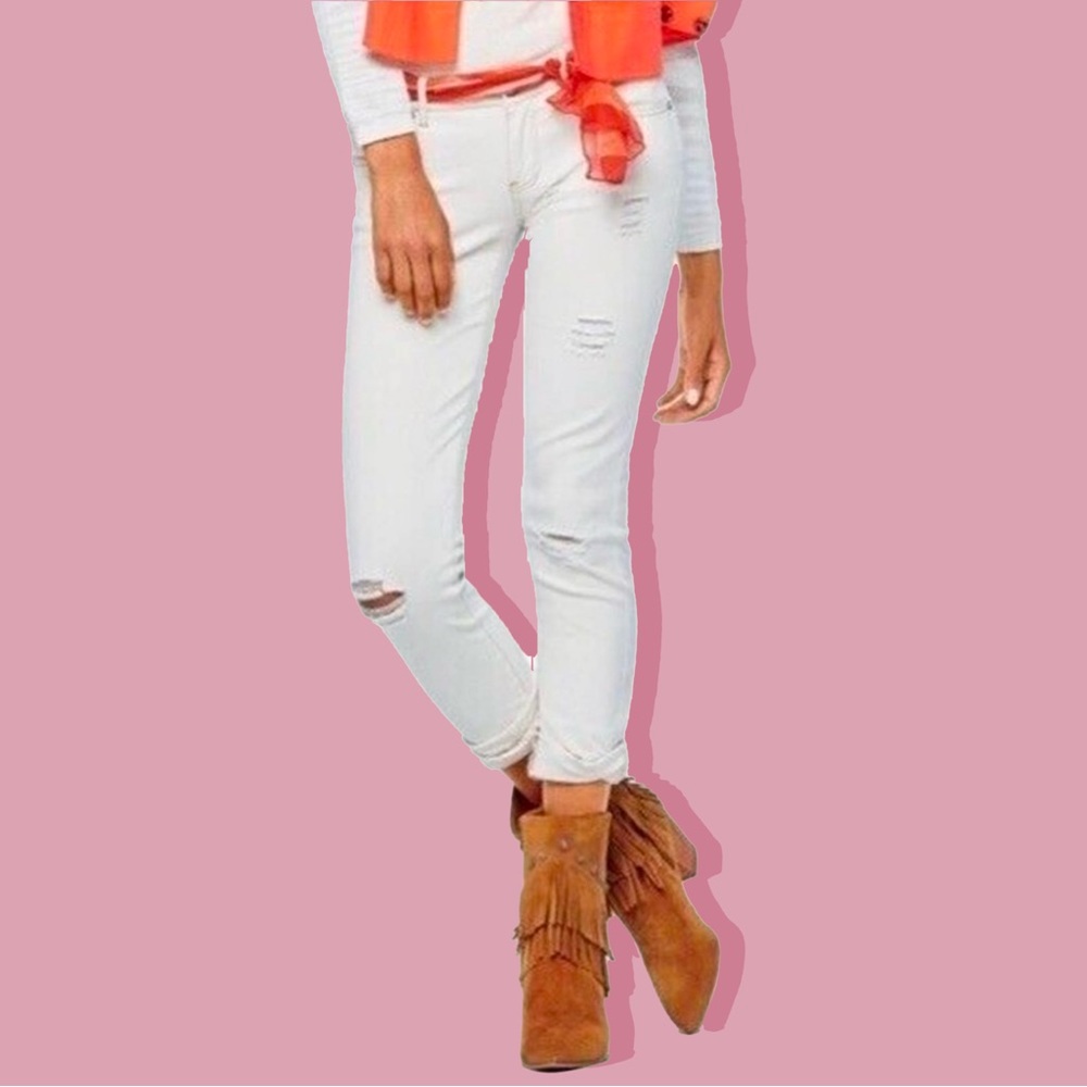 Cabi Slim Boyfriend Antique White Denim Jeans Straight Pants 5089 Sz 8